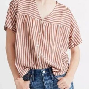 *Cropped Shorter than Image*Madewell Brown and Cream Striped Button-Down Shirt
